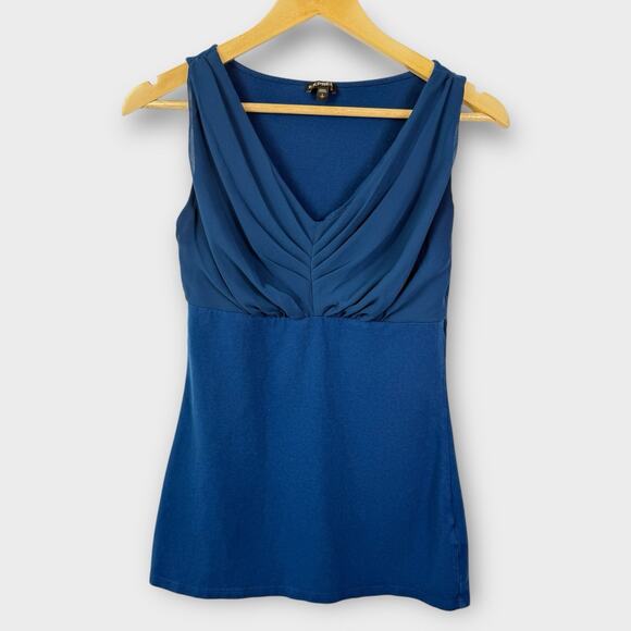 Express Babydoll Tank Top‎ Size Small Blue Chiffon Ruched Bust Stretch - Picture 1 of 6